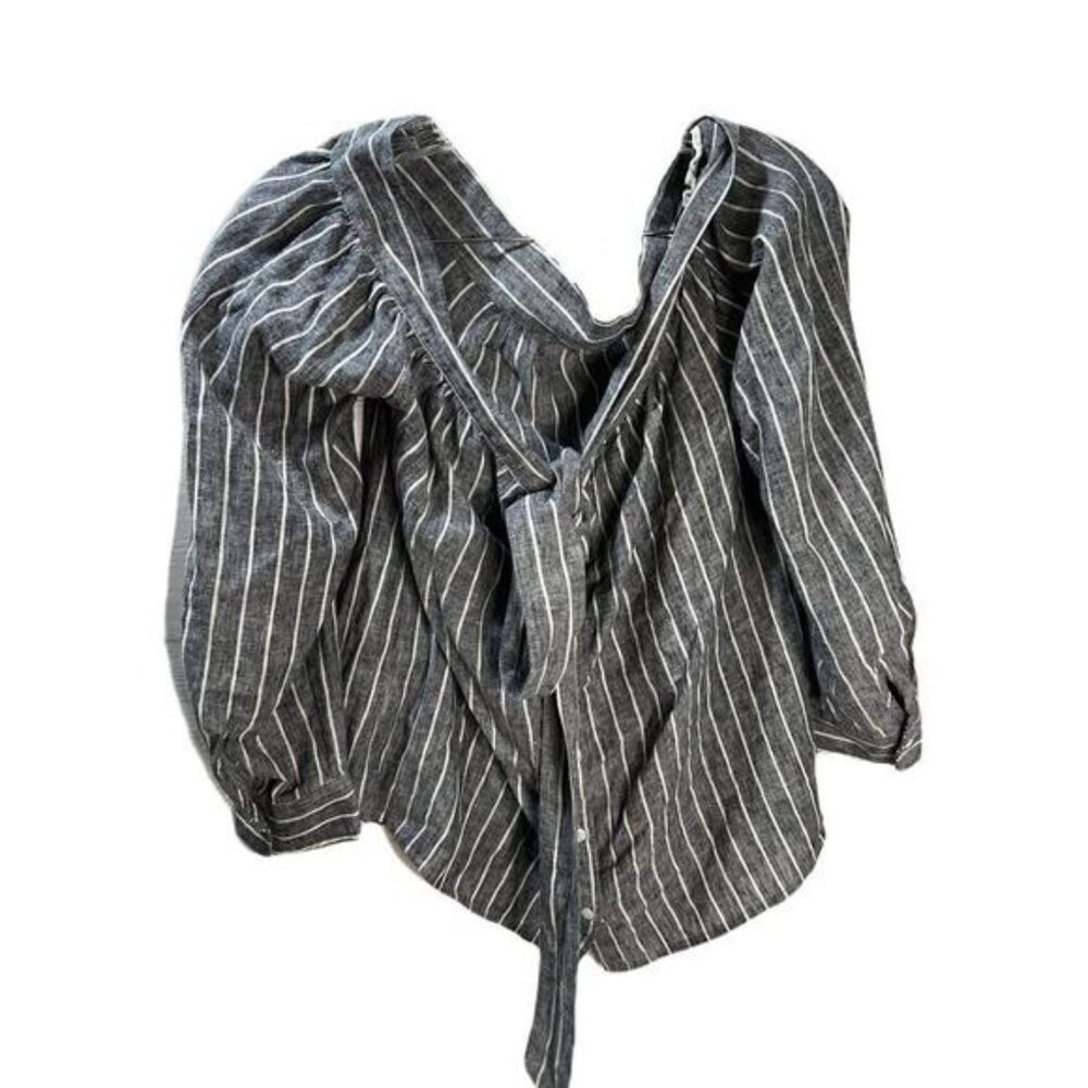 Anthropologie Off‎ Shoulder Stripe Long Sleeve Blouse Medium